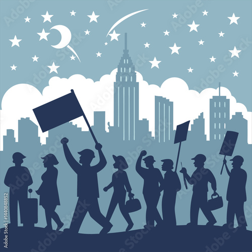 silhouette international workers day on white background