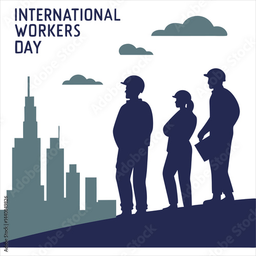 silhouette international workers day on white background