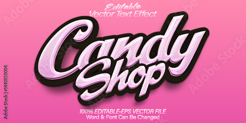 Candy Shop Vector Text Effect Editable Alphabet Tasty Pink Lollipop Yummy Sweet