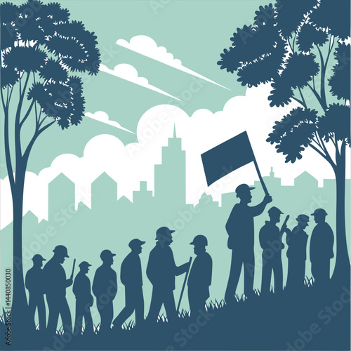 silhouette international workers day on white background