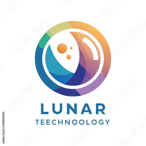 Innovative clean logo design representing lunar resource technology with dynamic colors and modern aesthetics for future exploration and industry transformation