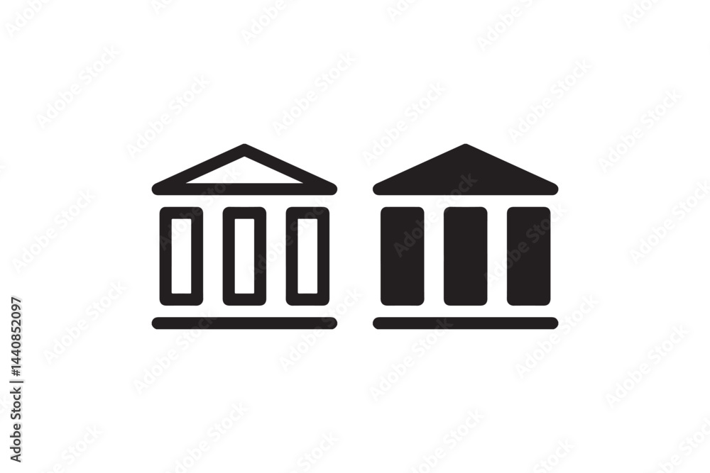 Bank Building Icon with Pillars Minimal Style Vector Bank Building Icon with Pillars Minimal Style Vector