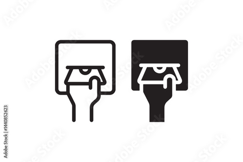 ATM Cash Withdrawal Icon Minimal Outline and Solid Vector