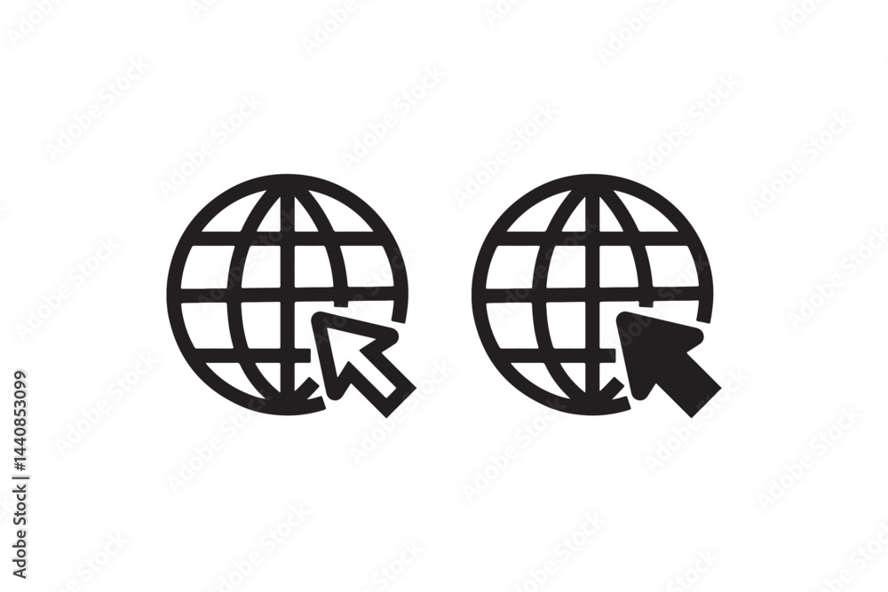 Internet Globe Cursor Icon Minimal Outline and Solid Vector Internet Globe Cursor Icon Minimal Outline and Solid Vector