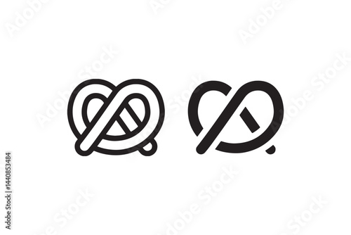 Pretzel Icon in Outline and Solid Flat Design Vector