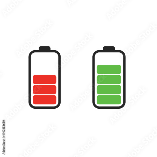 Battery charge indicator icons. The battery is charged and discharged.
