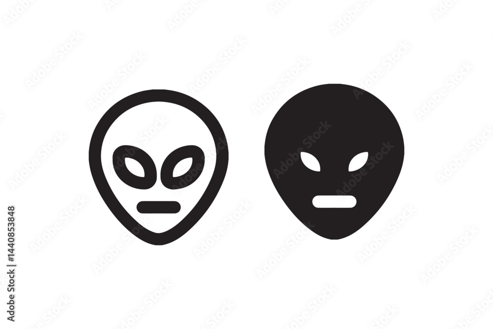 Alien Face Icon in Outline and Solid Style Vector Alien Face Icon in Outline and Solid Style Vector