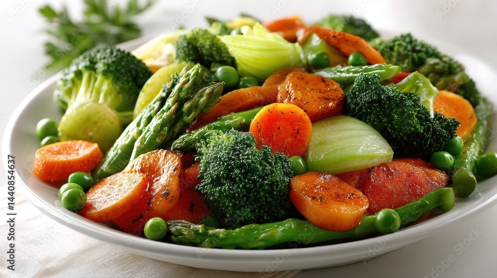 a fresh plate of mixed vegetables including broccoli, carrots, and peas on a white isolated background, healthy and colorful design a fresh plate of mixed vegetables including broccoli, carrots, and peas on a white isolated background, healthy and colorful design