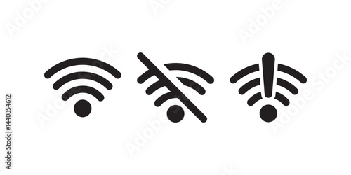Wi-Fi Signal Icons for Connection, Error and No Signal Vector