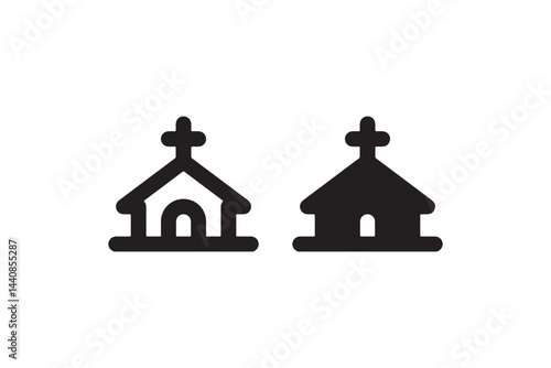 Simple Church Building Icon with Cross Symbol Vector