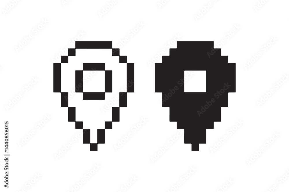 Pixel Location Pin Icon Retro 8-bit Map Marker Vector