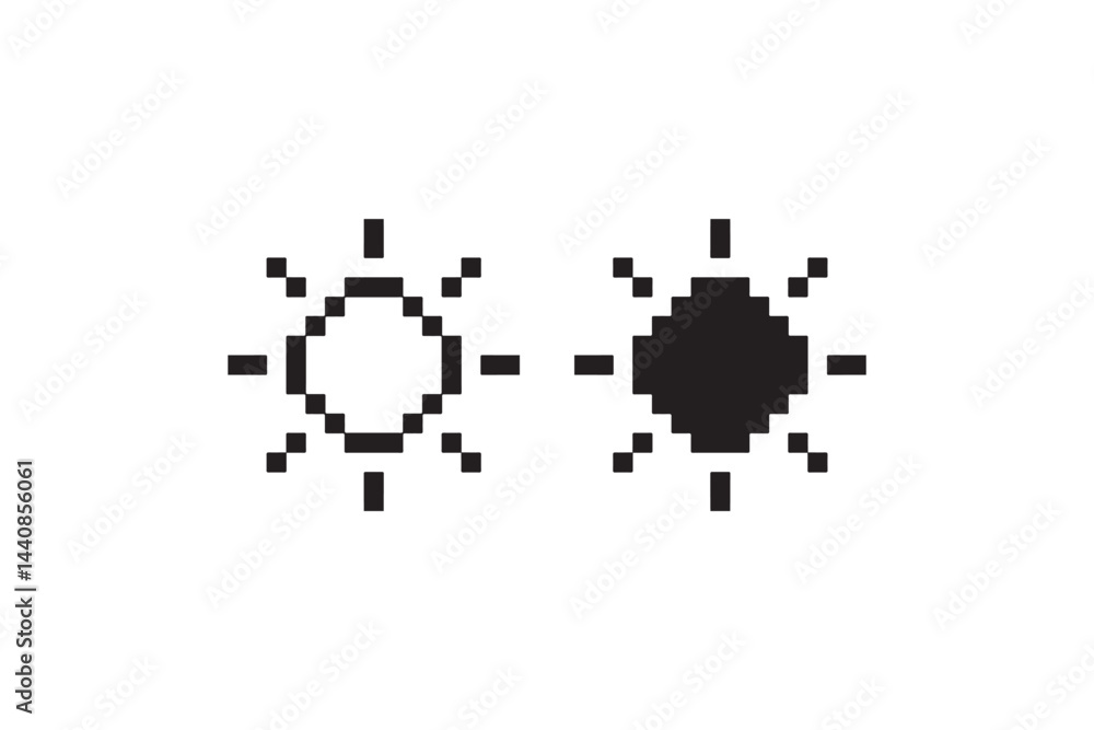 Pixel Sun Icons Retro 8-bit Sunny Weather Symbols Vector Pixel Sun Icons Retro 8-bit Sunny Weather Symbols Vector