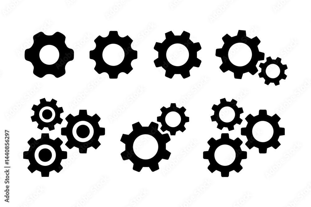 Gear and Cogwheel Icons Set – Black Mechanical Settings and Engineering Symbols Collection Gear and Cogwheel Icons Set – Black Mechanical Settings and Engineering Symbols Collection