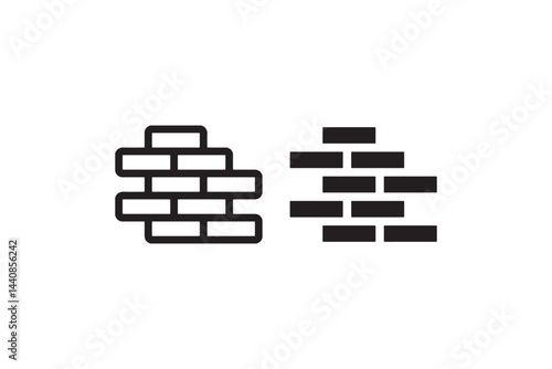 Brick Wall Construction Icons Black and White Vector