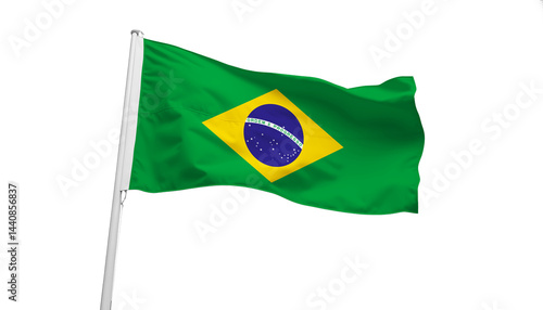 flag of brazil waving in the wind isolated on white or transparent png