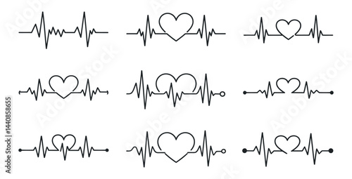 Black Heartbeat Lines In Various Styles Isolated On White Background Representing Health And Love Concepts For Medical Designs