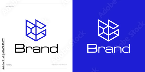 Letter C hexagon logo icon design vector illustration template with geometric line art style, Symbol initial alphabet with cube box sign for software, apps, product, services brand and business