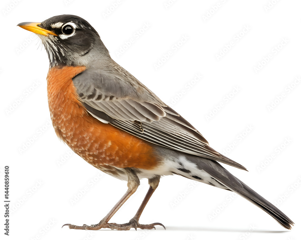 Obraz premium side profile american robin bird on white background