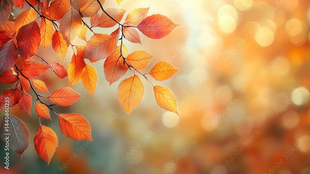 Beautiful autumn leaves in vivid yellow and red colors adorn branches against a soft blurred backdrop of fall trees on a serene day Beautiful autumn leaves in vivid yellow and red colors adorn branches against a soft blurred backdrop of fall trees on a serene day