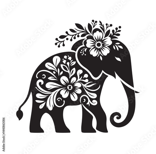 Elephant floral ornament decoration silhouette vector illustration

