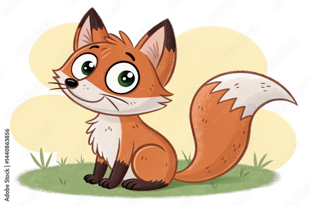 Fototapeta premium Cartoon Fox With Big Eyes Sitting in a Grassy Area Generative AI
