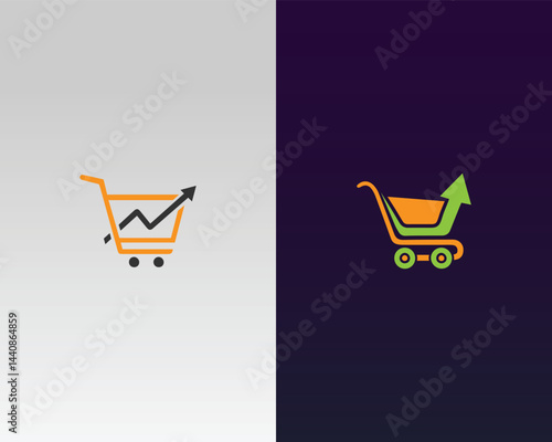 Shopping Cart with Financial Growth Chart Logo Design Concept Vector Template.