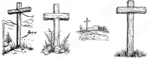 A basic, dark outline of a Christian cross symbolizes faith, spirituality, and religious convictions
