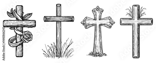 A medieval-style cross silhouette serves as a decorative representation of faith and spirituality, ideal for designs with a religious theme