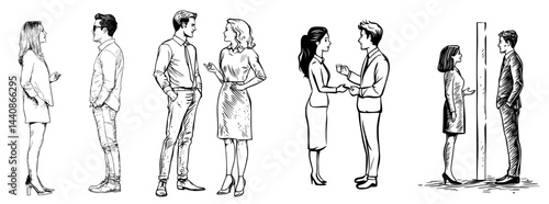 A professional couple's silhouette is shown engaged in conversation, representing business communication and teamwork