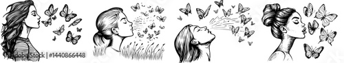 A stunning outline of a woman releasing butterflies, embodying liberty and creativity amidst the natural world