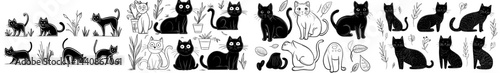 A delightful assortment of cat silhouettes showcasing diverse poses and emotions, ideal for design and illustration endeavors