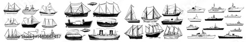 A collection of silhouettes of navy ships is displayed against a plain background, highlighting different types of military vessels