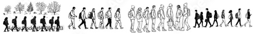 A gathering of darkened forms walking in different paths, symbolizing varied persons on the move, suitable for city and way of life concepts