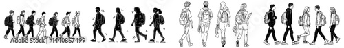 A compilation of silhouettes showcases people from different backgrounds walking in distinct ways, symbolizing city life and mobility