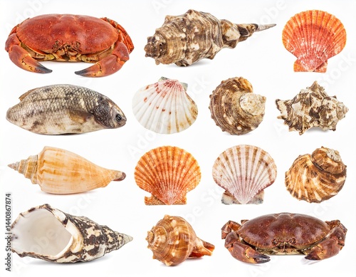 Wallpaper Mural Assorted Shellfish Collection with Clipping Path on Isolated White Background Torontodigital.ca