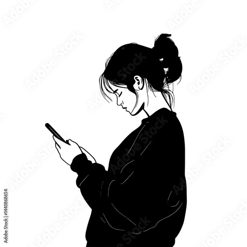 Black and White Silhouette of Person Holding Smartphone – Man or Woman Using Mobile DeviceBlack and White Silhouette of Person Holding Smartphone – Man or Woman Using Mobile Device