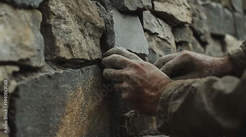 Hands Laying Stone in Wall Construction