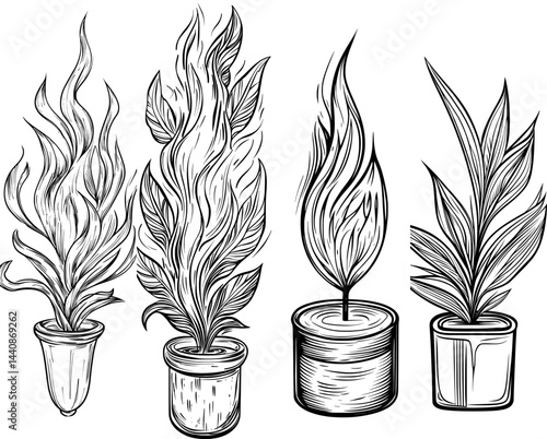 A simple black outline of a candle on fire with flames represents light, warmth, and peacefulness