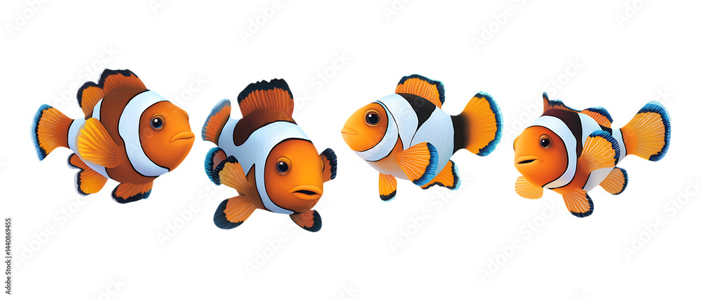 Fototapeta premium Pack of Clownfish Against Transparent Background for Ocean Branding, Marine Promotion, or Aquatic Design Projects
