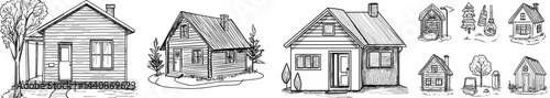 A compilation of black silhouette illustrations featuring diverse house designs, ideal for real estate and architectural endeavors