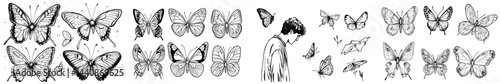 A compilation of butterfly outlines in diverse poses and dimensions, perfect for graphic design and ornamental uses