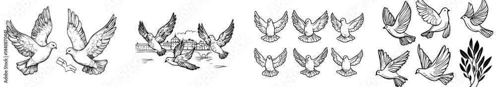 Fototapeta premium A set of six bird silhouettes showcasing different flying positions, perfect for designs or illustrations centered around nature