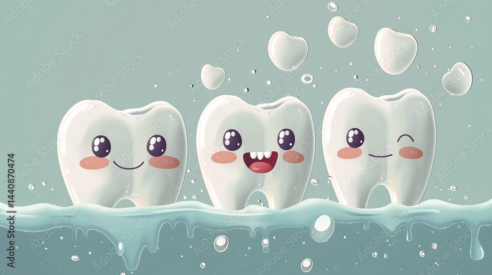 Obraz premium Cartoon representation of how fluoride strengthens teeth