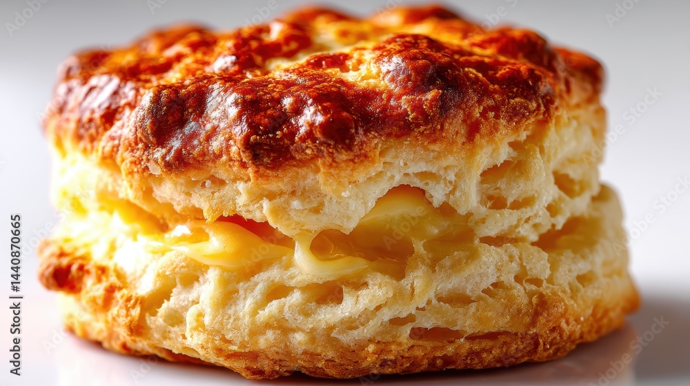 a close-up of a soft and golden biscuit with a flaky crust on a white isolated background, warm and delicious design a close-up of a soft and golden biscuit with a flaky crust on a white isolated background, warm and delicious design