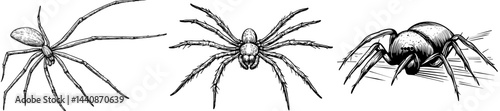 A stylized black outline of a spider is displayed against a white backdrop, highlighting its unique leg and body configuration