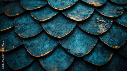 Wallpaper Mural Textured, overlapping scales in deep blue and gold Torontodigital.ca