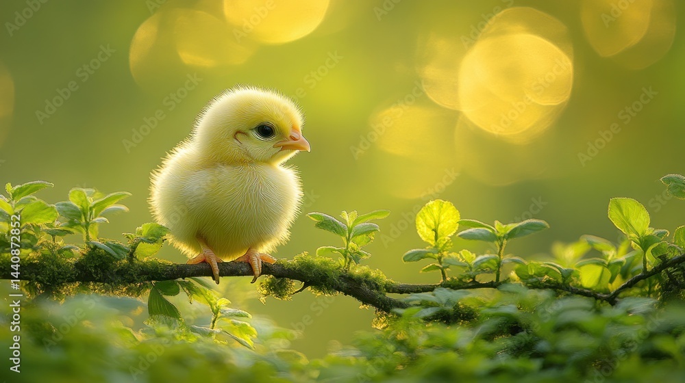 Tiny chick in lush green foliage Tiny chick in lush green foliage