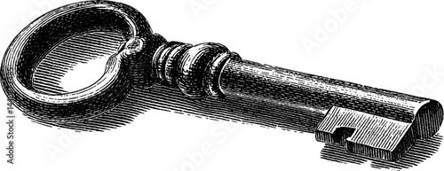 Vintage engraved skeleton key art for antique design and decoration