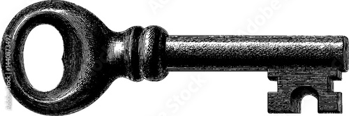 Vintage engraved skeleton key illustration for antique design concepts