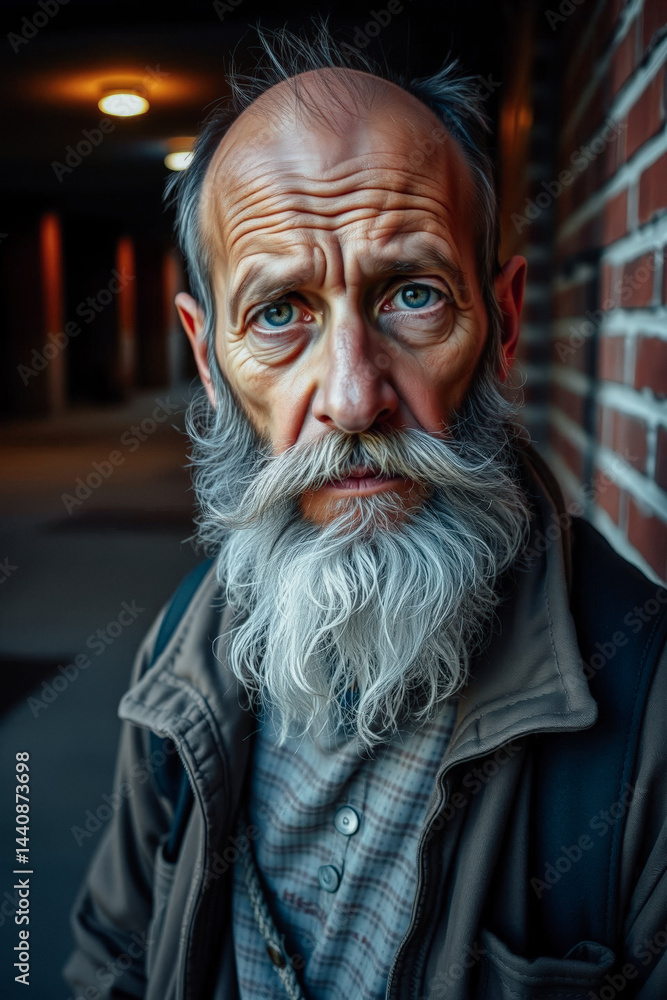 Close-up Portrait of a Senior Man with a Majestic Beard
